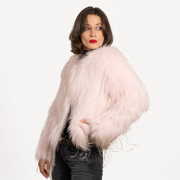 Pink Rabbit Fur Coat With Sequins - Picture 5 of 5